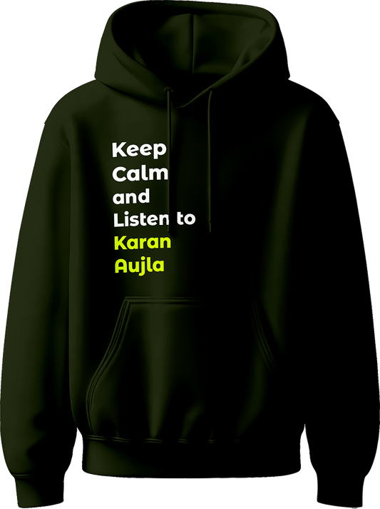 Keep Calm And Listen To Karan Aujla hoodie for Punjabi music fans, blending bold design with comfort and a tribute to the Geetan Di Machine.