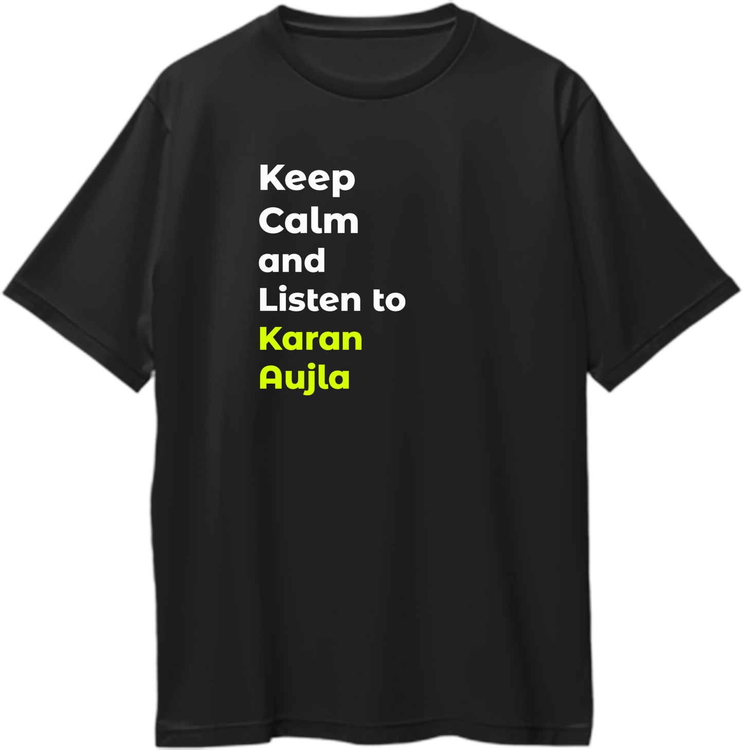 Keep Calm and Listen to Karan Aujla oversized T-shirt for fans of Punjabi music, featuring a bold and relaxed design.