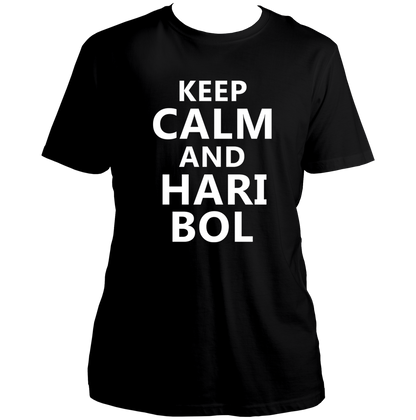 Black Keep Calm And Hari Bol T-shirt with bold Hari Bol text print by Garrari