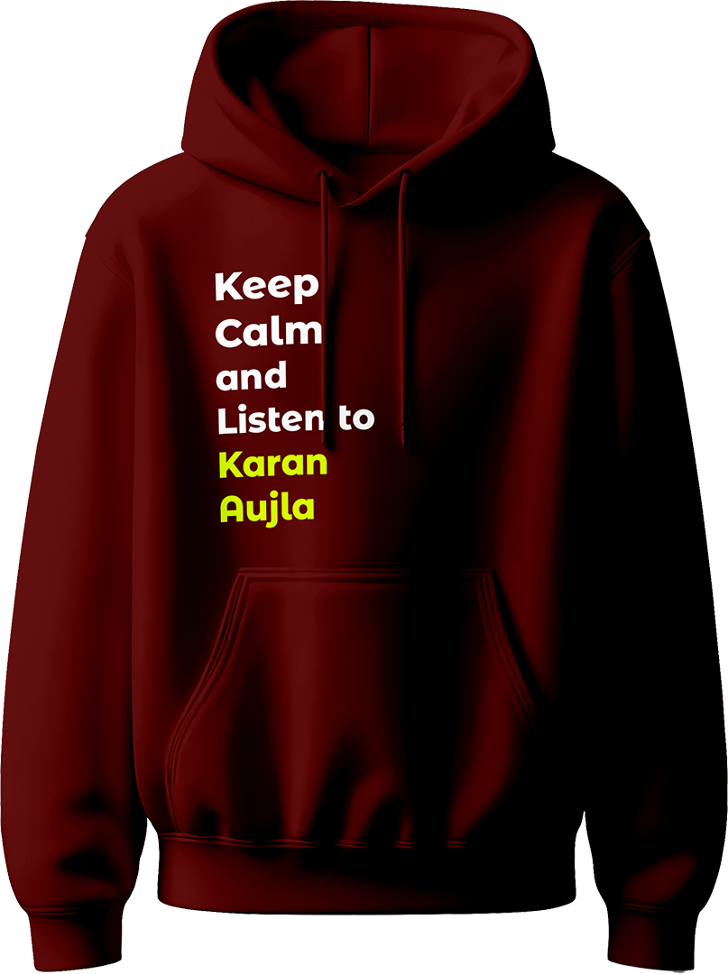 Keep Calm And Listen To Karan Aujla hoodie for Punjabi music fans, blending bold design with comfort and a tribute to the Geetan Di Machine.