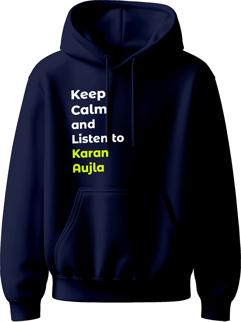 Keep Calm And Listen To Karan Aujla hoodie for Punjabi music fans, blending bold design with comfort and a tribute to the Geetan Di Machine.