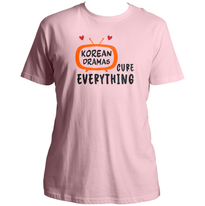 Baby Pink Korean Dramas Cure Everything Unisex T-Shirt with orange black and red K-drama TV print