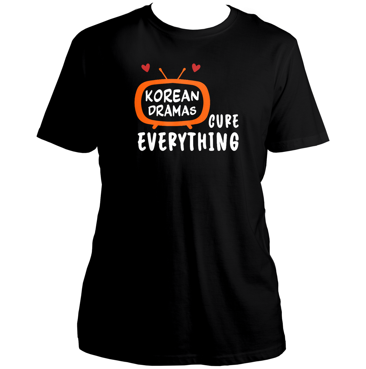 Black Korean Dramas Cure Everything Unisex T-Shirt with orange white and red K-drama TV print