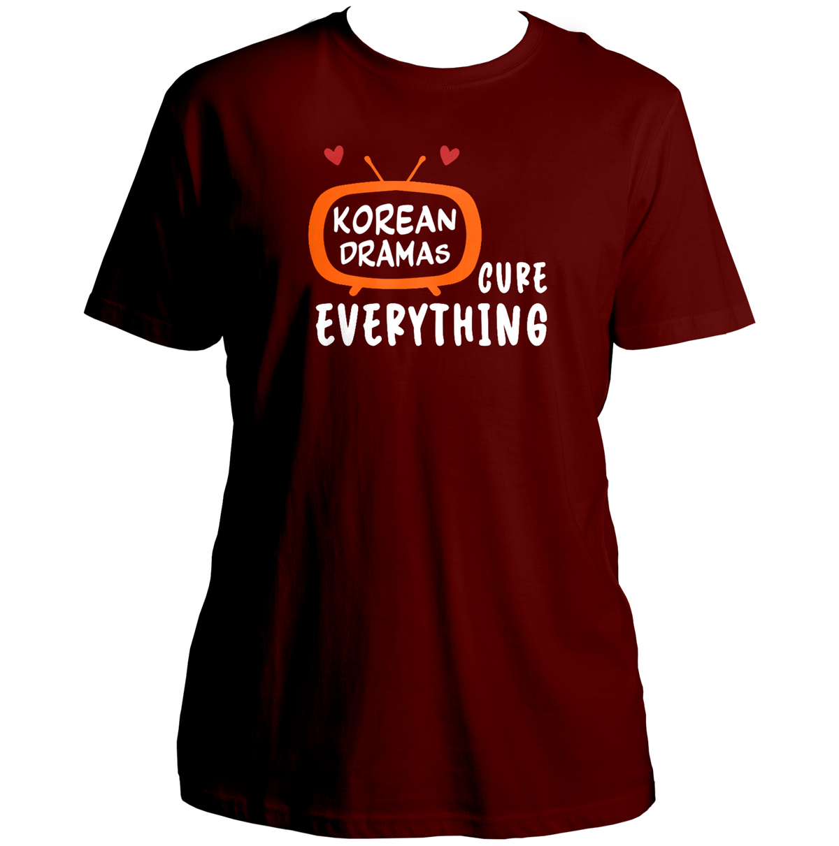 Maroon Korean Dramas Cure Everything Unisex T-Shirt with orange white and red K-drama TV print