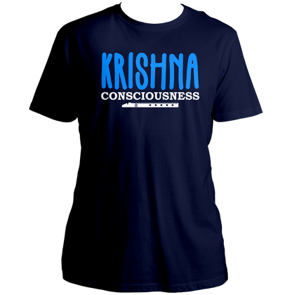 Navy Blue Krishna Consciousness T-shirt with devotional flute artwork by Garrari