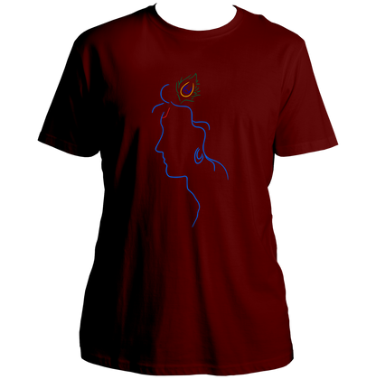 Maroon Shri Krishna T-shirt with peacock feather devotional print by Garrari