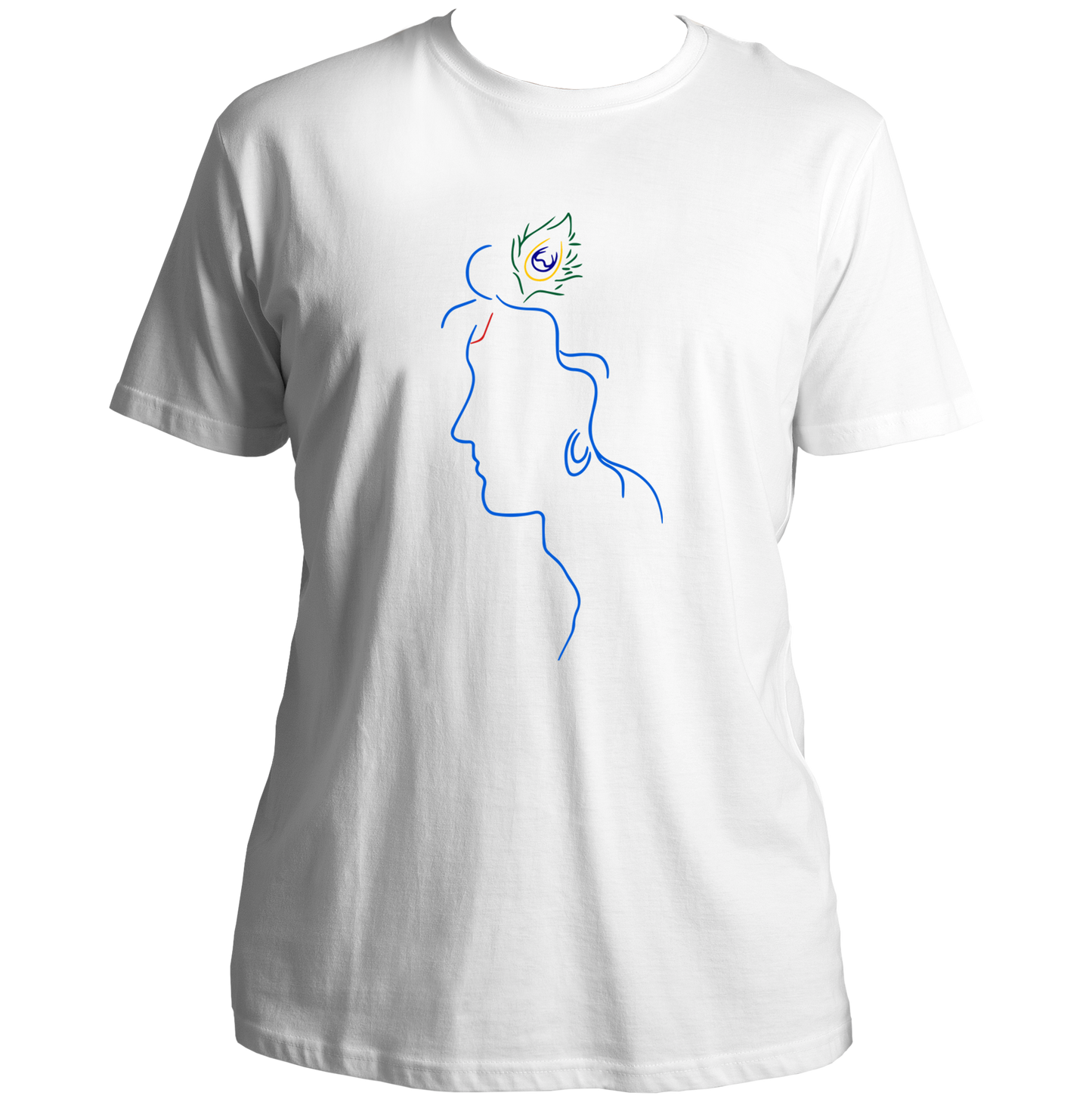 White Shri Krishna T-shirt with minimal Krishna bhakti artwork by Garrari