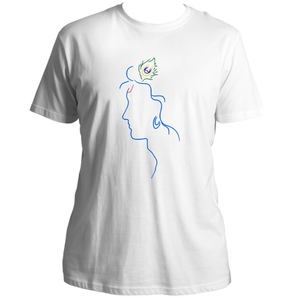 White Shri Krishna T-shirt with minimal Krishna bhakti artwork by Garrari