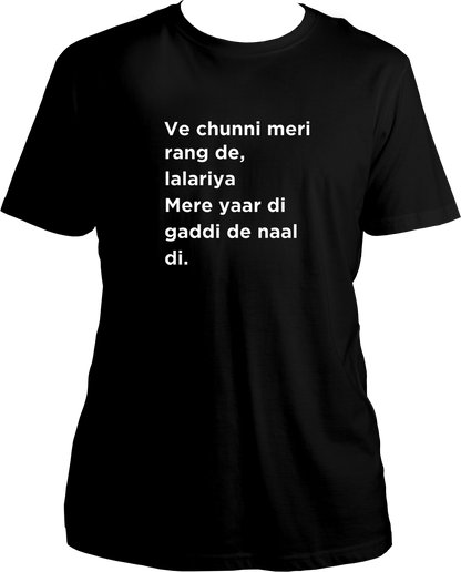Lalariya Karan Aujla unisex black t-shirt with Punjabi lyric print