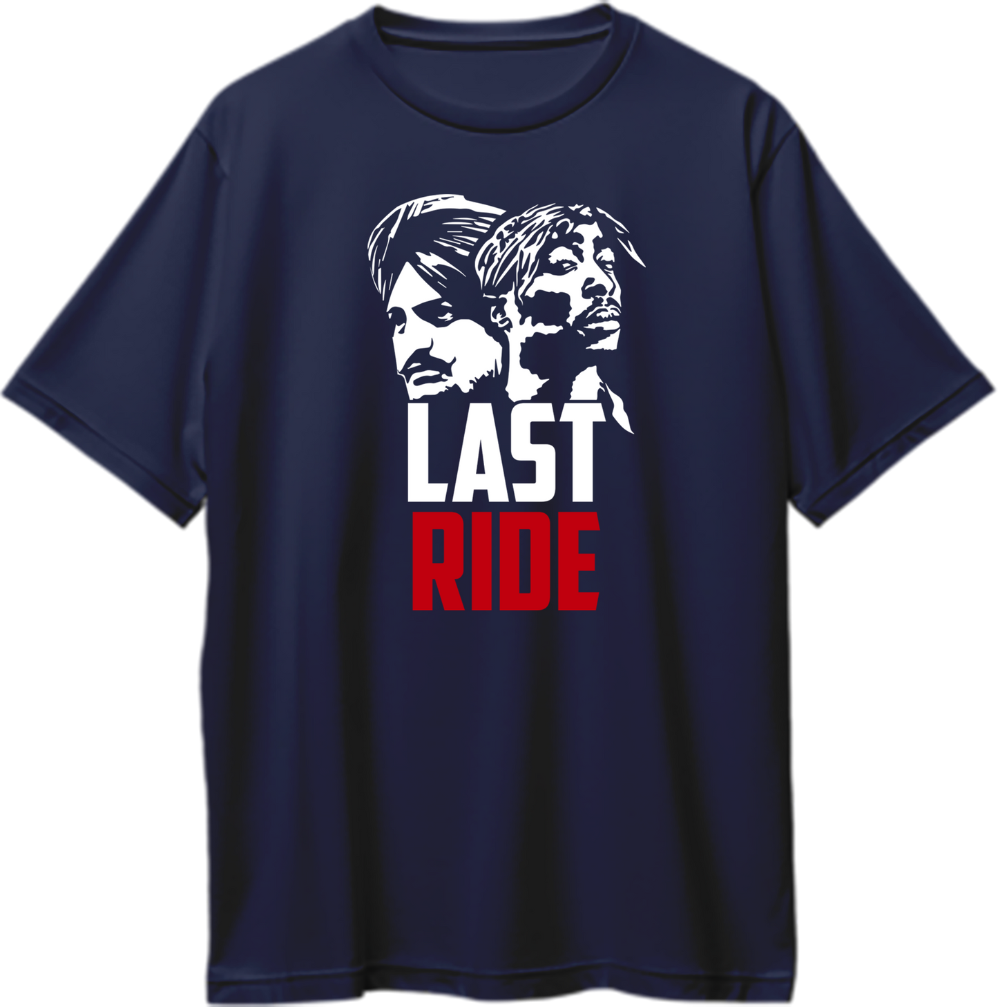 "Front view of Last Ride Sidhu Moose Wala and Tupac oversized unisex t-shirt in black."