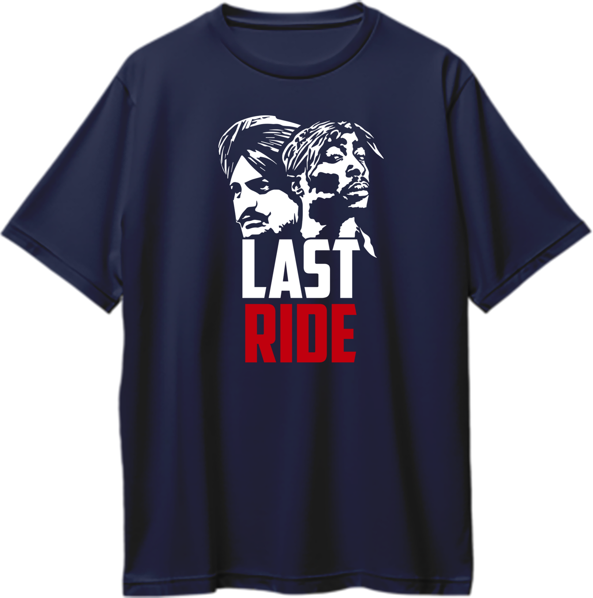 "Front view of Last Ride Sidhu Moose Wala and Tupac oversized unisex t-shirt in black."