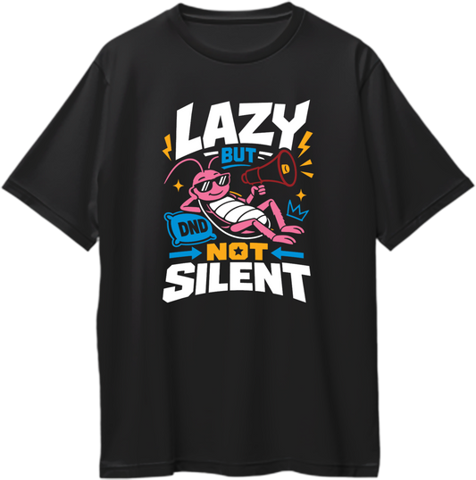 Lazy But Not Silent cockroach oversized black T-shirt with megaphone graphic by Garrari