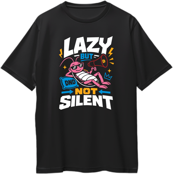 Lazy But Not Silent cockroach oversized black T-shirt with megaphone graphic by Garrari