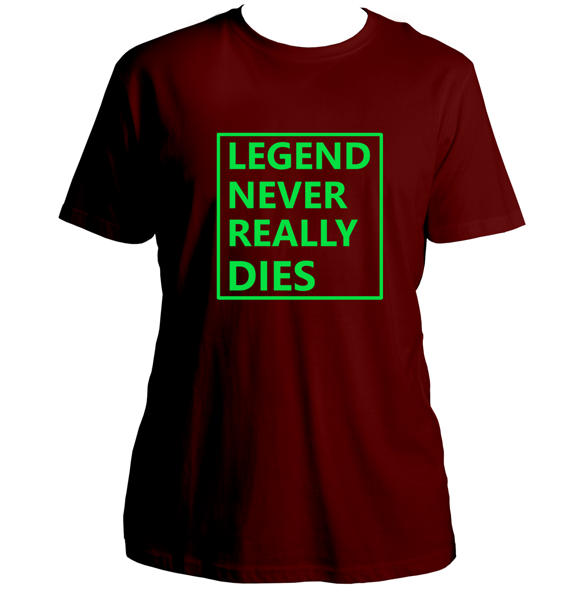 Maroon Legend Never Really Dies Unisex T-Shirt with clean quote design by Garrari
