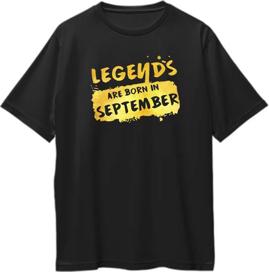 Black Legends Are Born In September Oversized T-Shirt by Garrari with golden reflective-matte September birthday graphic