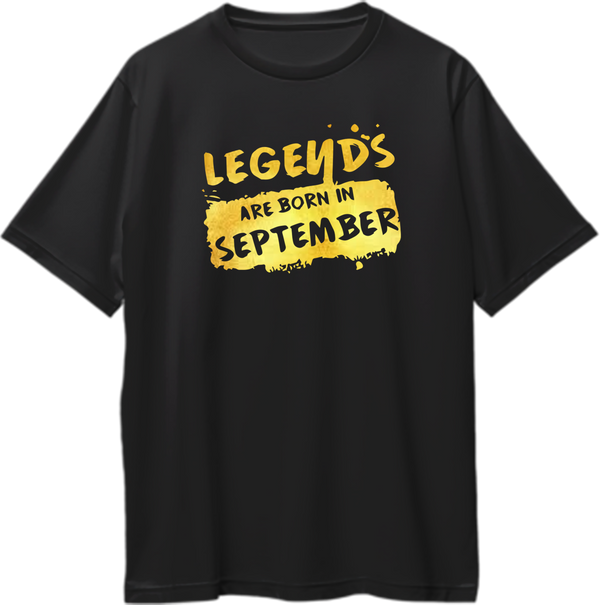 Black Legends Are Born In September Oversized T-Shirt by Garrari with golden reflective-matte September birthday graphic