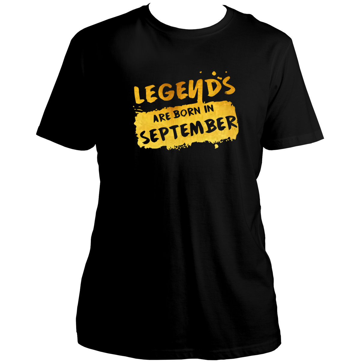 Black Legends Are Born In September Unisex T-Shirt by Garrari with golden reflective-matte birthday graphic