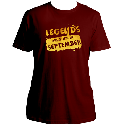Maroon Legends Are Born In September Unisex T-Shirt by Garrari for September birthday celebration