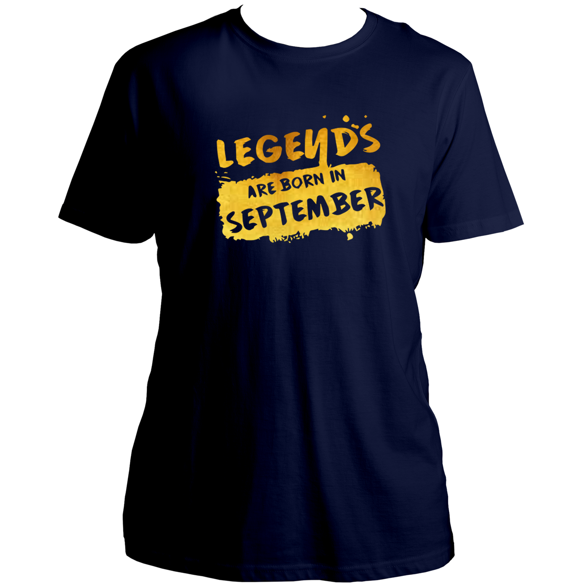 Navy Blue Legends Are Born In September Unisex T-Shirt by Garrari with golden reflective-matte September print