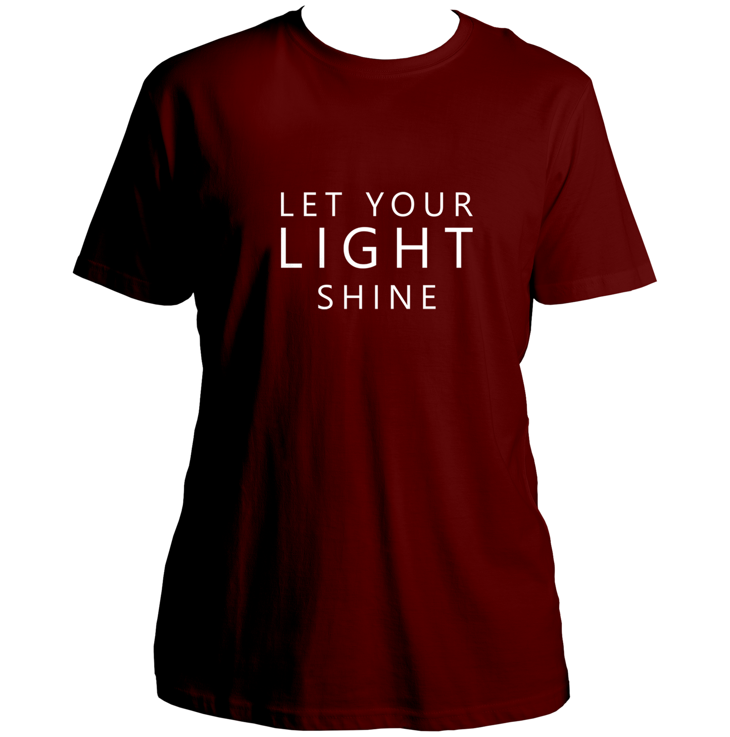 Maroon Let Your Light Shine Unisex T-Shirt with clean positive quote print by Garrari