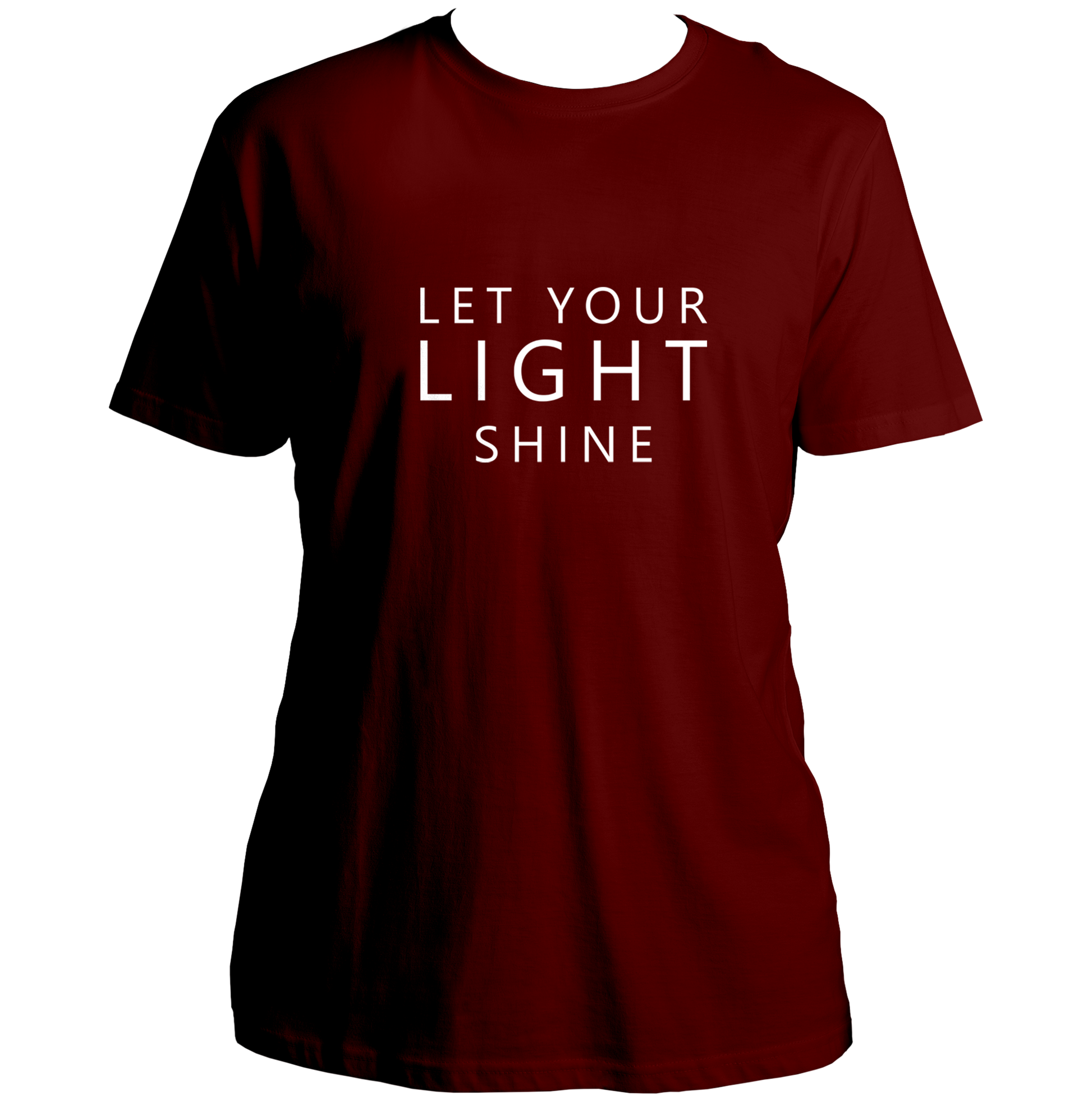 Maroon Let Your Light Shine Unisex T-Shirt with clean positive quote print by Garrari