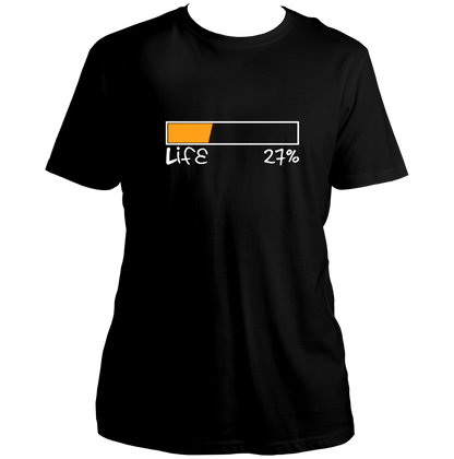 Black Life 27% Unisex T-Shirt with funny low battery life print by Garrari