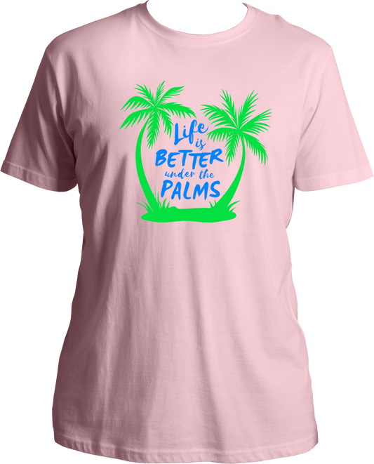Relax under the palms in this stylish, comfy "Life Is Better Under The Palms" Vacation T-Shirt! Perfect for men, women and kids, this 100% Cotton T-shirt from Garrari is the perfect way to make memories on your next family trip. Make your next beach vacation extra special!