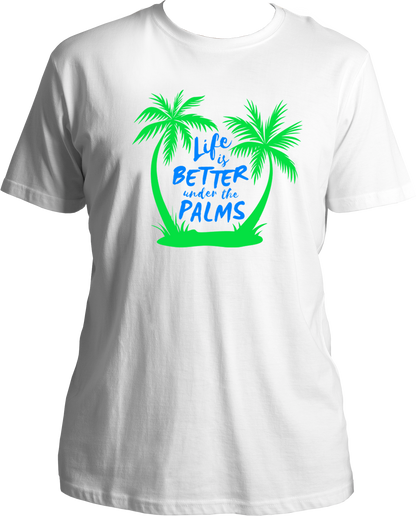 Relax under the palms in this stylish, comfy "Life Is Better Under The Palms" Vacation T-Shirt! Perfect for men, women and kids, this 100% Cotton T-shirt from Garrari is the perfect way to make memories on your next family trip. Make your next beach vacation extra special!