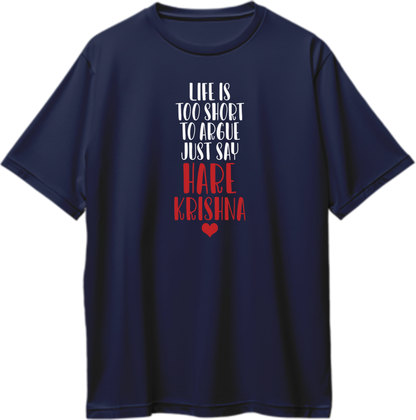 Navy Blue Life Is Too Short To Argue Just Say Hare Krishna oversized T-shirt with Hare Krishna text design by Garrari