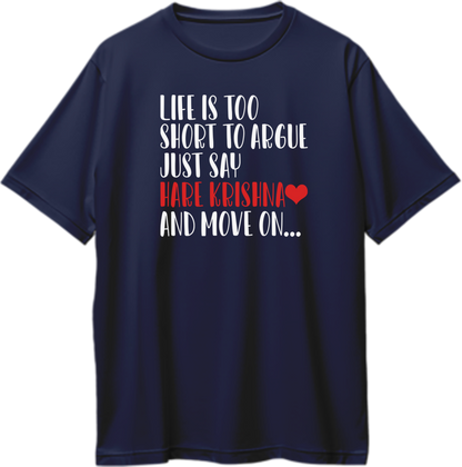 Navy Blue Life Is Too Short To Argue Just Say Hare Krishna oversized T-shirt with devotional quote print