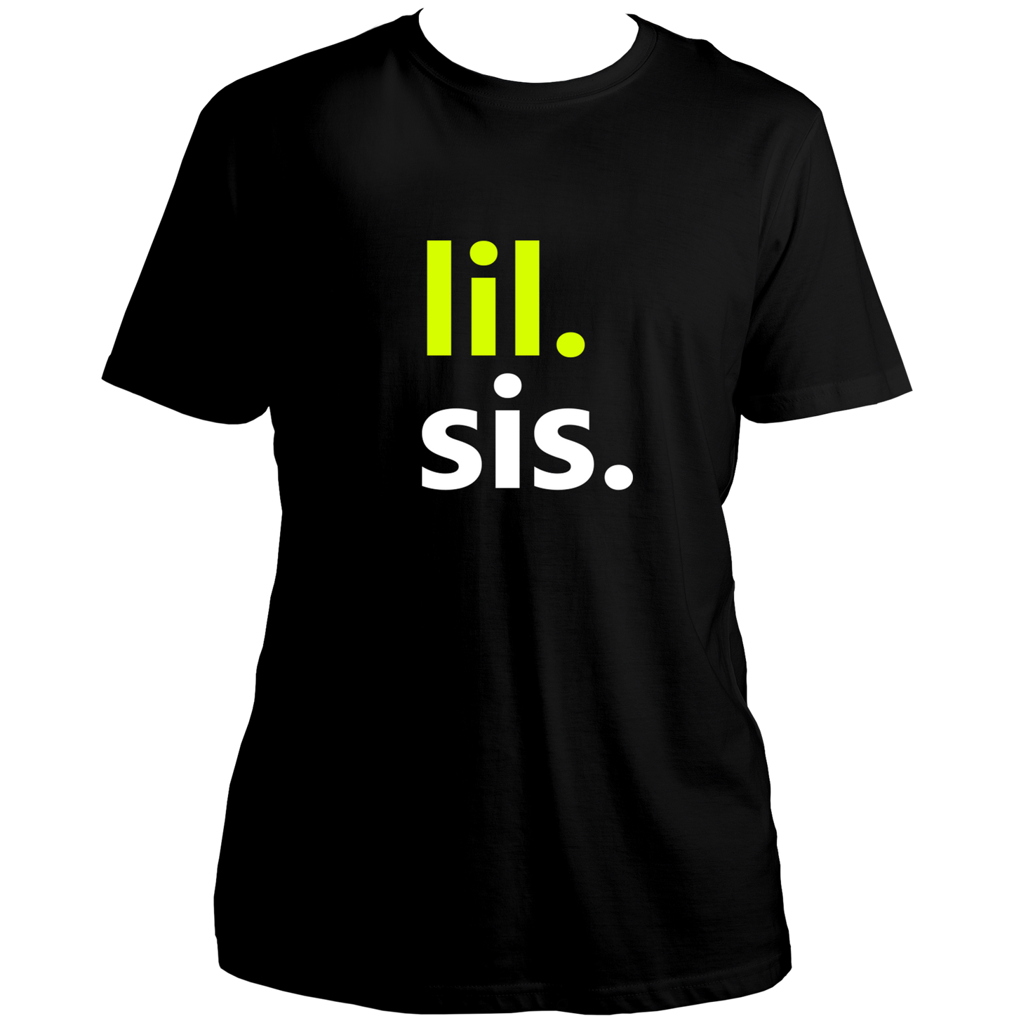 Black Lil Sis Unisex T-Shirt by Garrari with contrast minimal Lil Sis typography print