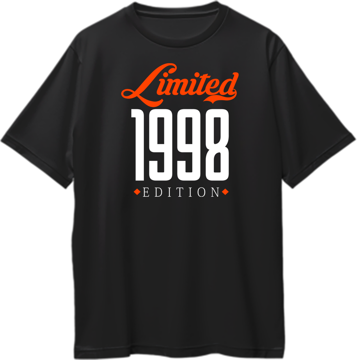 Black Limited 1998 Edition Oversized T-Shirt with orange and white birth year typography by Garrari