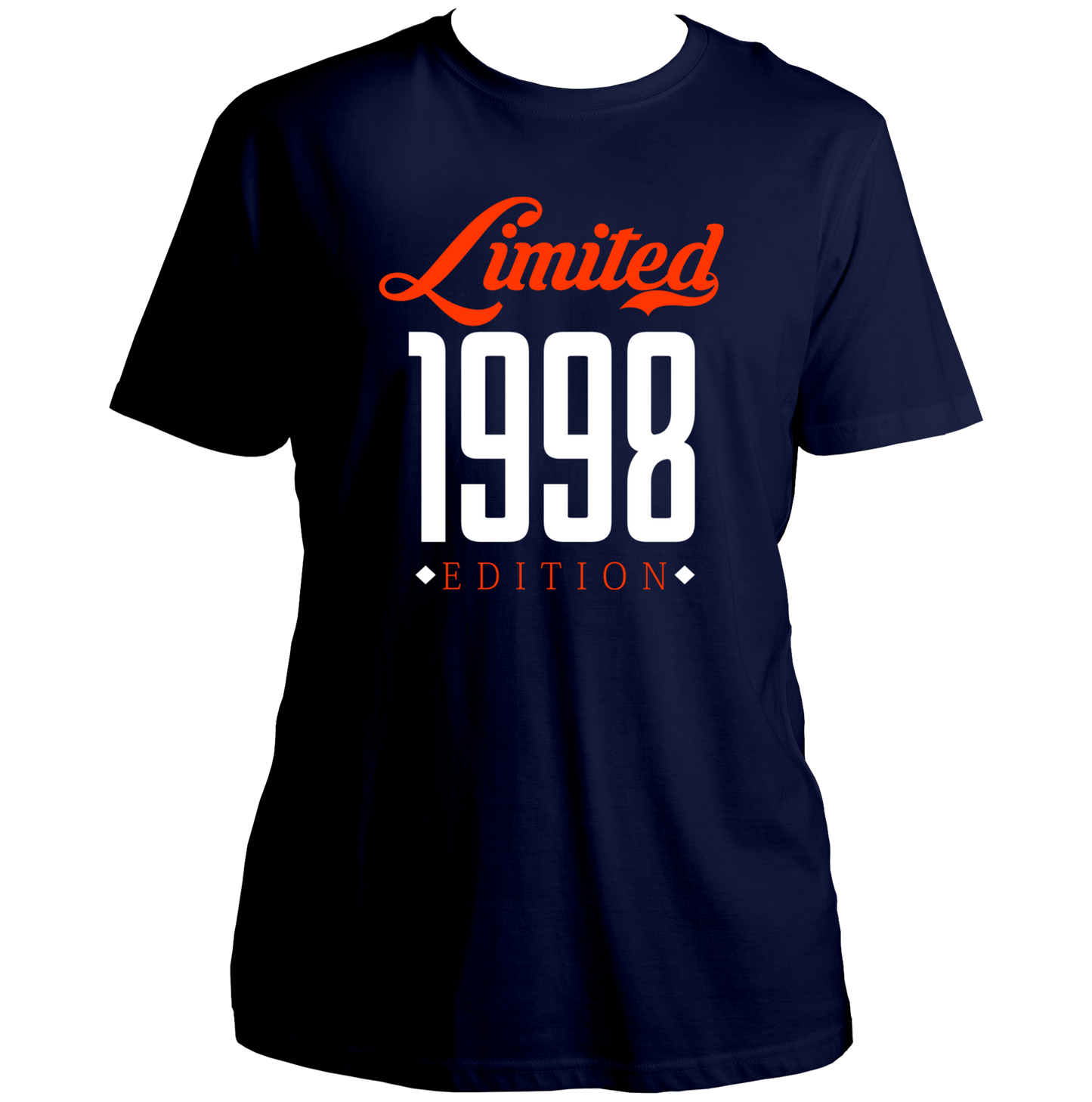 Navy Blue Limited 1998 Edition Unisex T-Shirt with 1998 birthday gift typography by Garrari