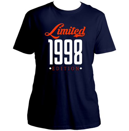 Navy Blue Limited 1998 Edition Unisex T-Shirt with 1998 birthday gift typography by Garrari