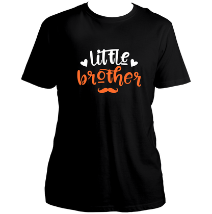 Black Little Brother Unisex T-Shirt by Garrari with contrast Little Brother typography, hearts and moustache print
