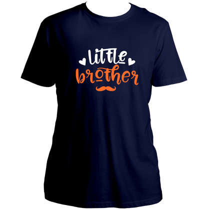 Navy Blue Little Brother Unisex T-Shirt by Garrari with contrast younger brother typography and heart graphic
