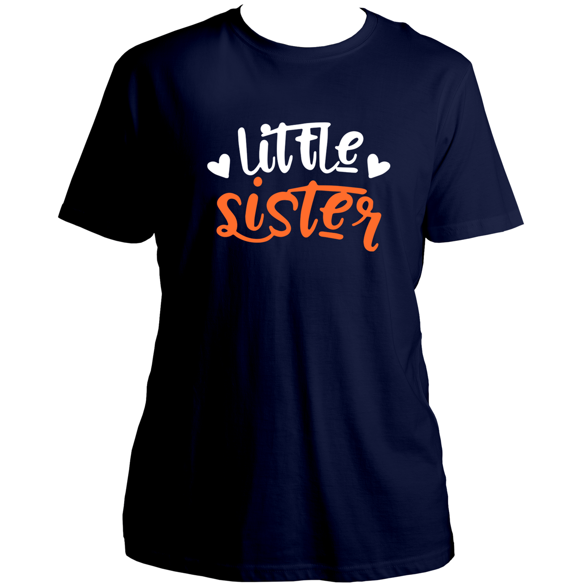 Navy Blue Little Sister Unisex T-Shirt by Garrari with contrast Little Sister typography and heart details