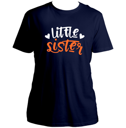 Navy Blue Little Sister Unisex T-Shirt by Garrari with contrast Little Sister typography and heart details
