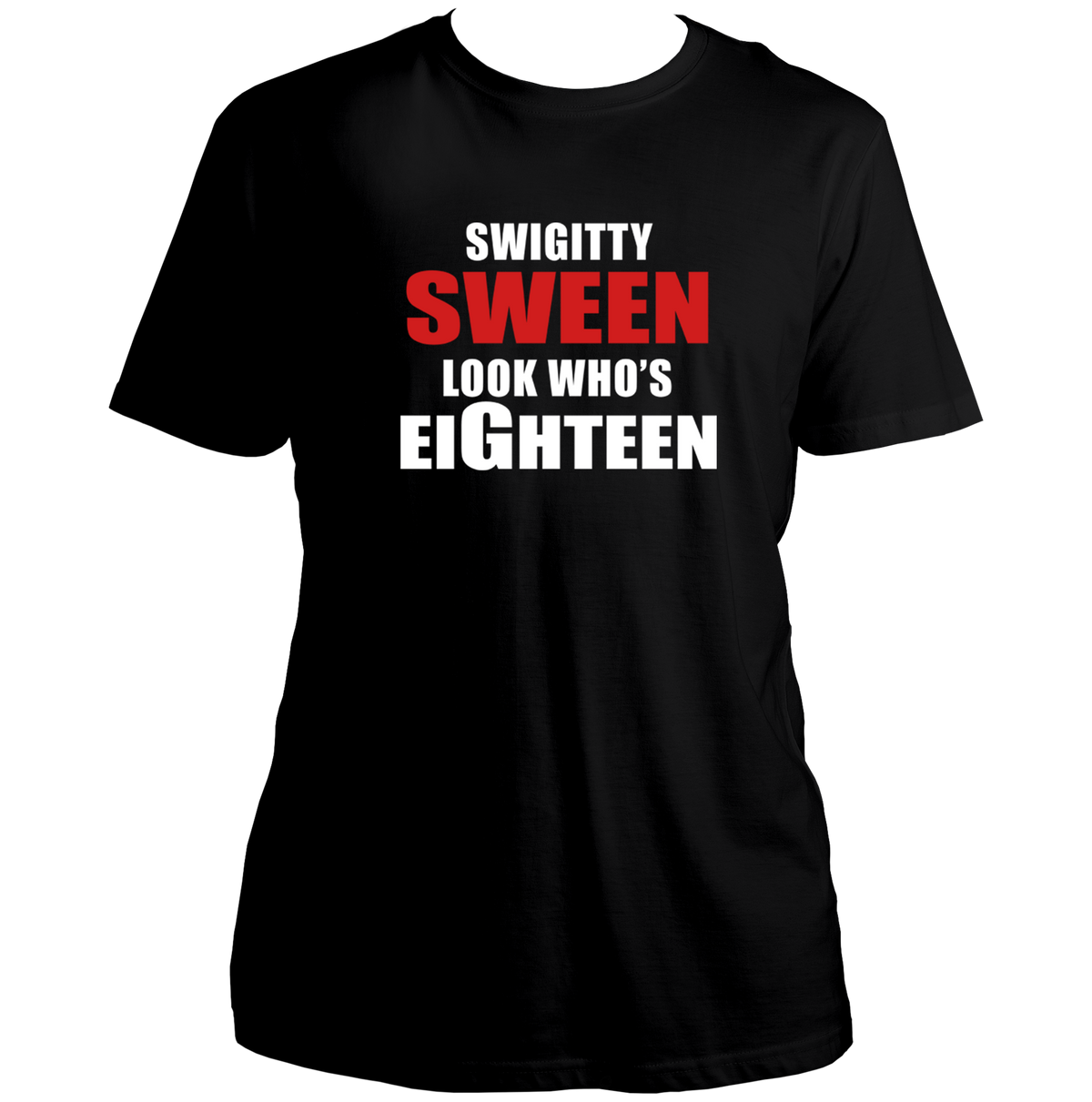 Black Look Who's Eighteen Unisex T-Shirt by Garrari for milestone 18th birthday party