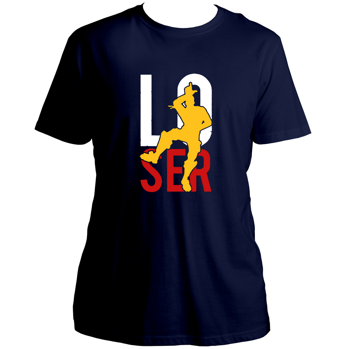 Navy Blue Loser Unisex T-Shirt with dancing game-style silhouette design by Garrari