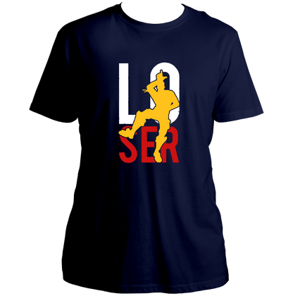 Navy Blue Loser Unisex T-Shirt with dancing game-style silhouette design by Garrari