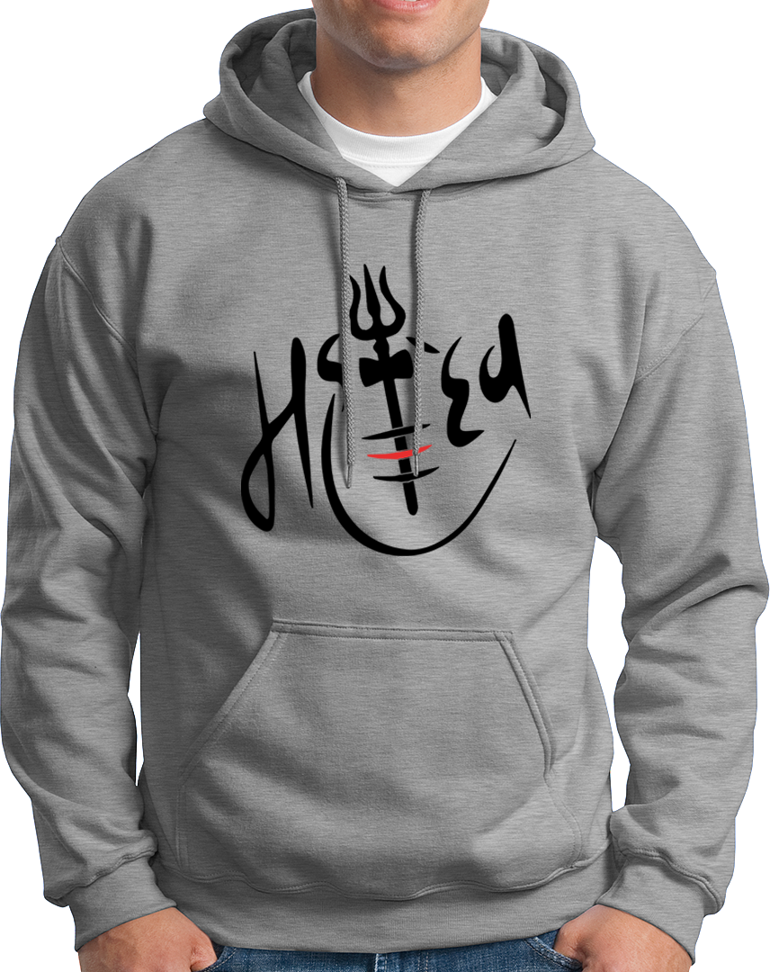 Grey Mahadev hoodie with Shiv Ji calligraphy artwork by Garrari
