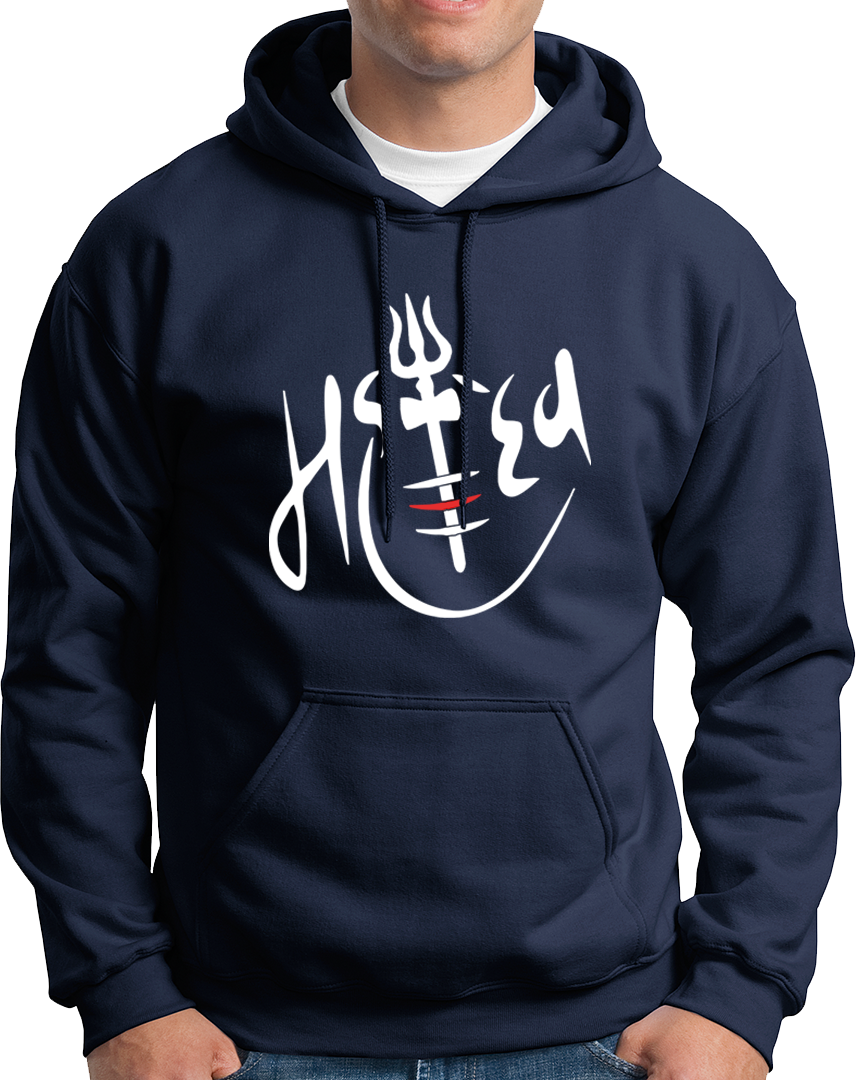 Navy Blue Mahadev hoodie with Mahadev calligraphy design by Garrari