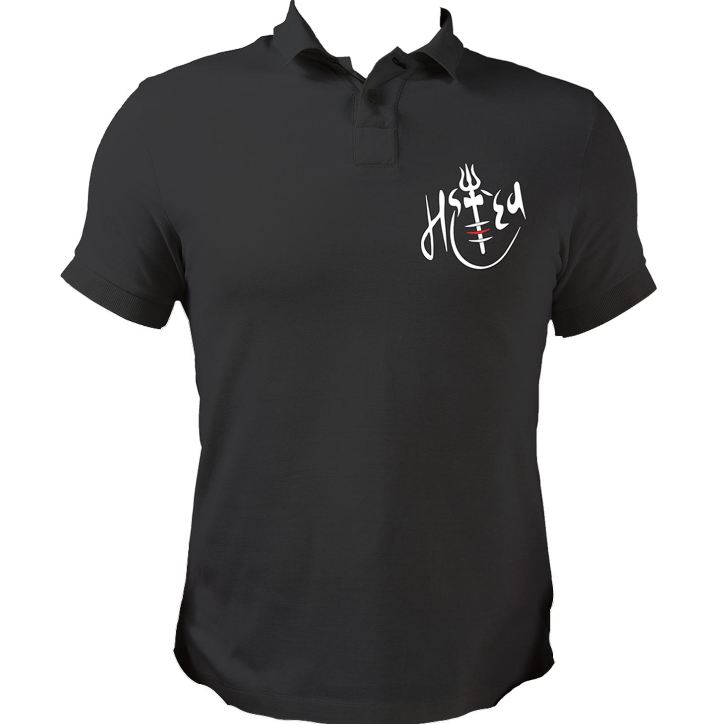 Black Mahadev polo T-shirt with Shiv Ji calligraphy artwork by Garrari