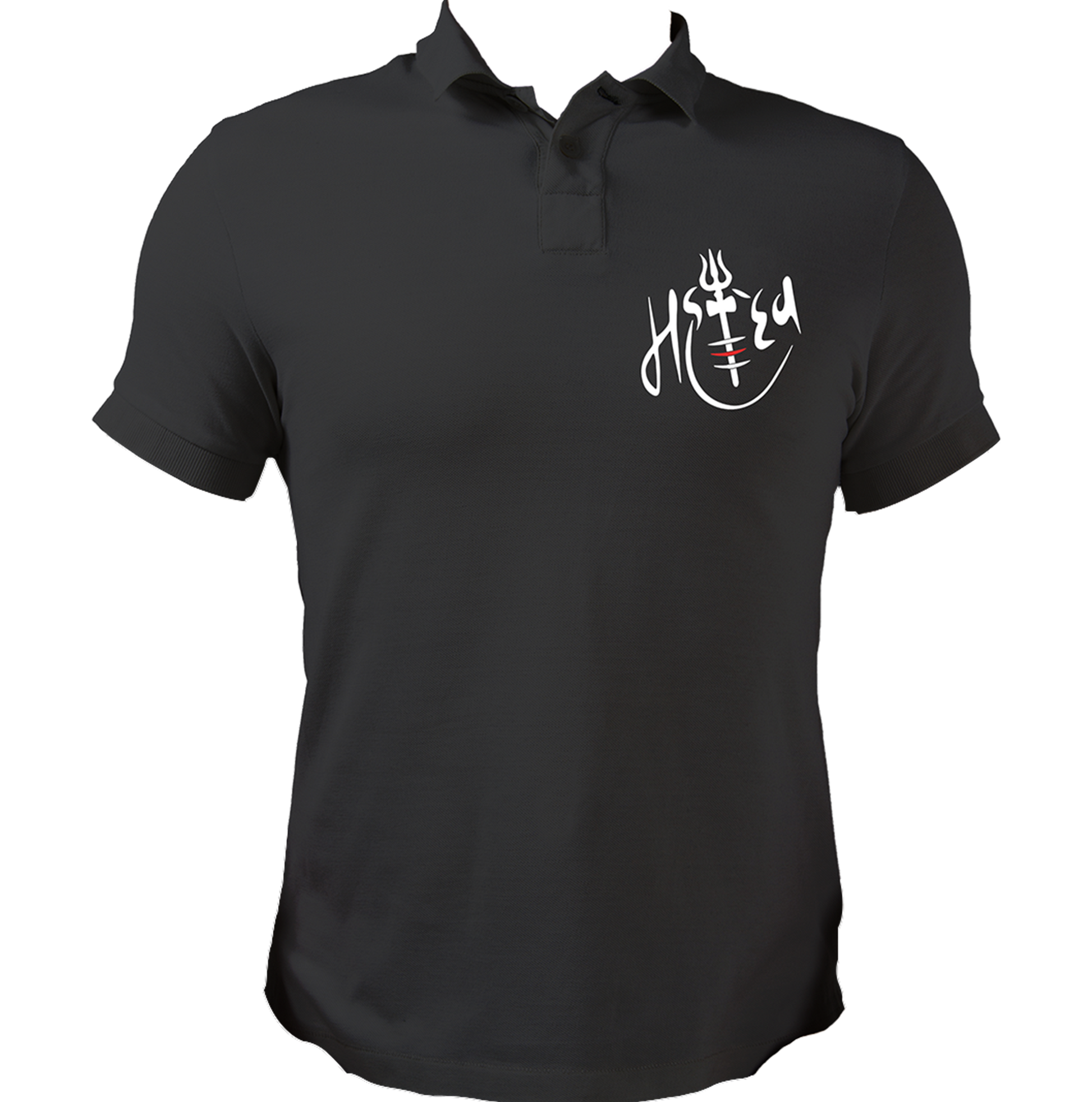 Black Mahadev polo T-shirt with Shiv Ji calligraphy artwork by Garrari