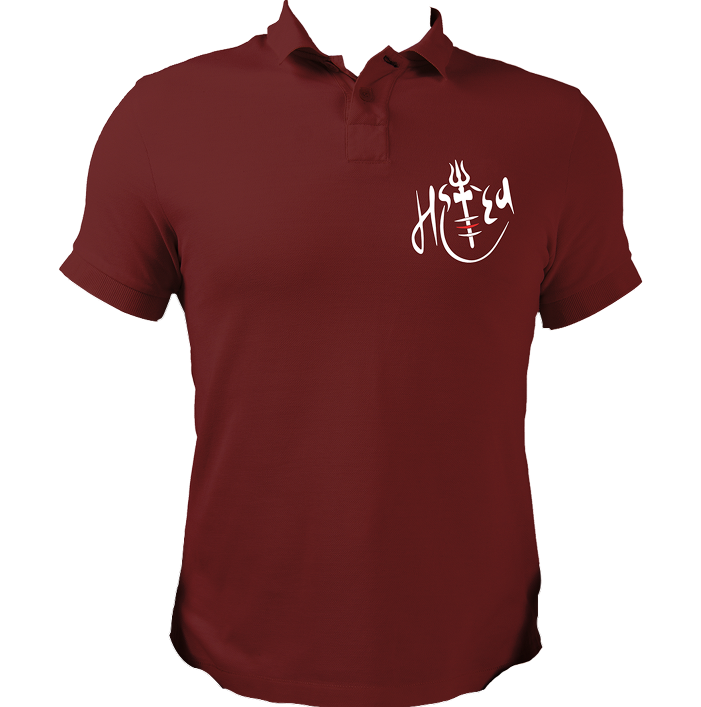 Maroon Mahadev polo T-shirt with Mahadev calligraphy and trishul by Garrari