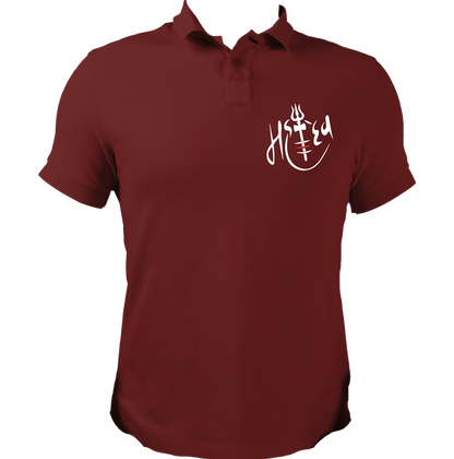 Maroon Mahadev polo T-shirt with Mahadev calligraphy and trishul by Garrari