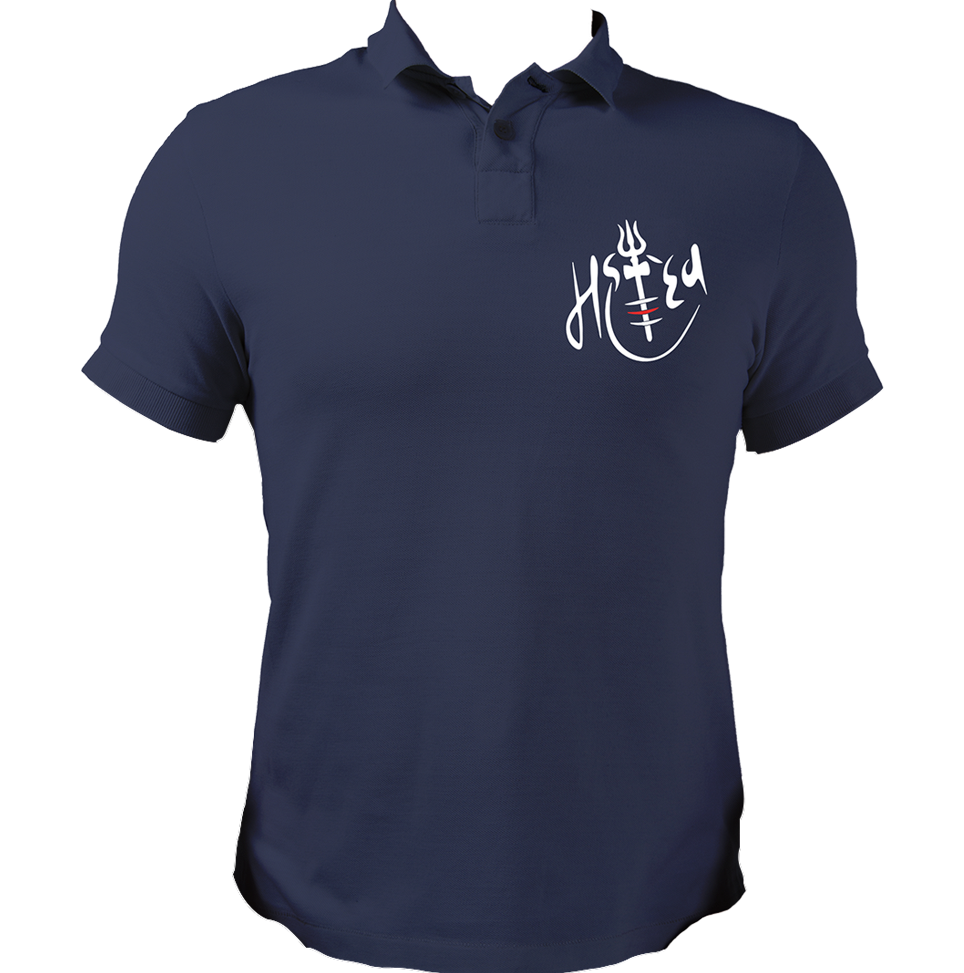 Navy Blue Mahadev polo T-shirt with tripund tilak and Mahadev artwork by Garrari