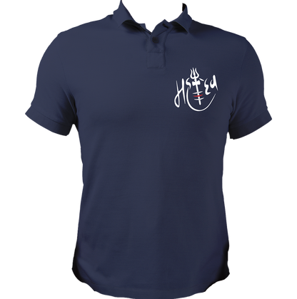 Navy Blue Mahadev polo T-shirt with tripund tilak and Mahadev artwork by Garrari