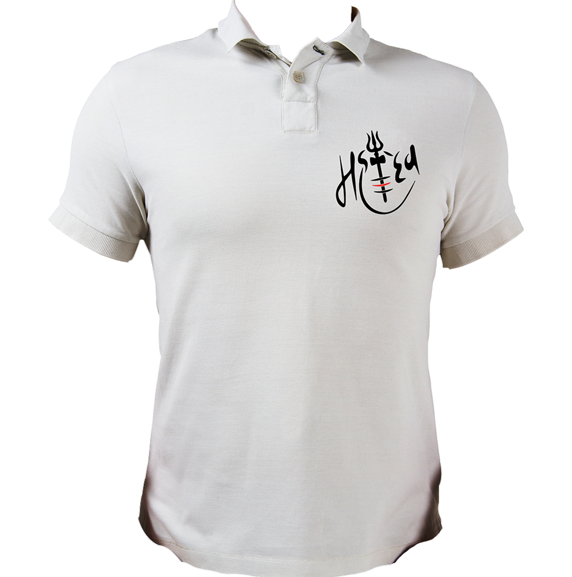 White Mahadev polo T-shirt with trishul and tripund tilak chest print by Garrari